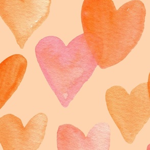 Jumbo Watercolour hearts peach - Smitten Kitten lovecore