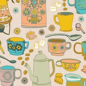 Coffee Time Mustard and Turquoise