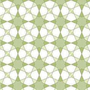 Spanish Tile -Star Flowers-shades of Green on White Background.