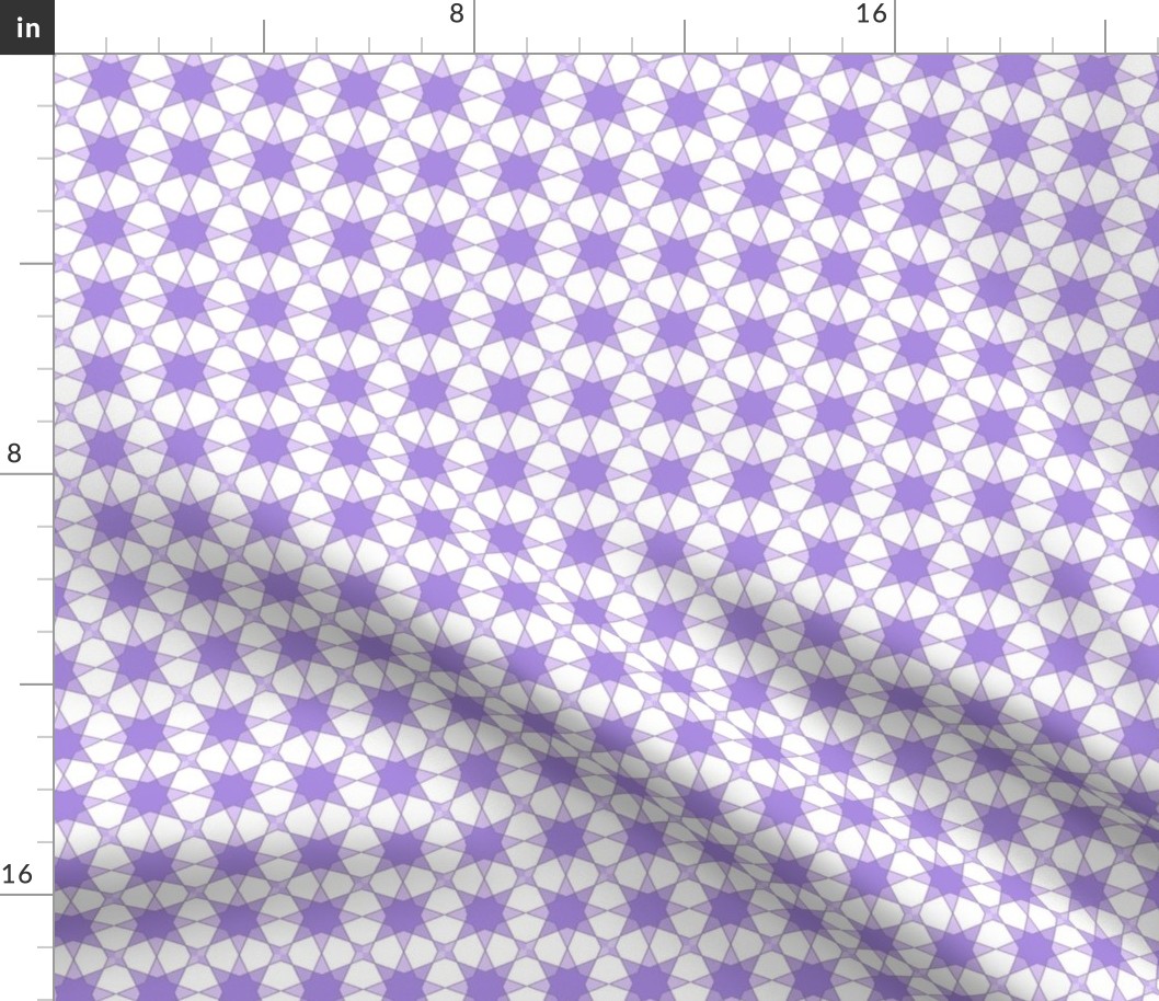 Spanish Tile - Star Flowers- shades of Lavender and Purple on a White Background.