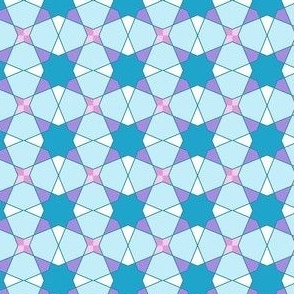 Spanish Tile - Star Flowers-Turquoise, Lavender, Pink and White with an Aqua Background.