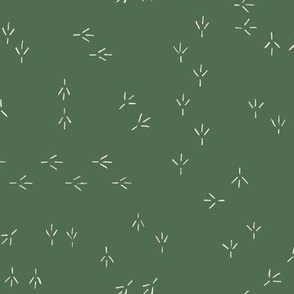 SMALL - Bird tracks with rustic charm -  minimalist woodland design - beige on moss green