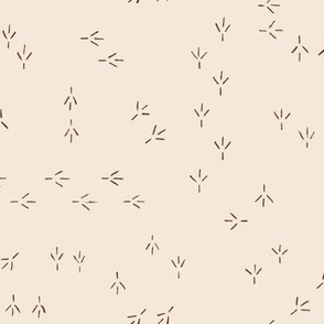 SMALL - Bird tracks with rustic charm - minimalist woodland design - chestnut brown on neutral beige