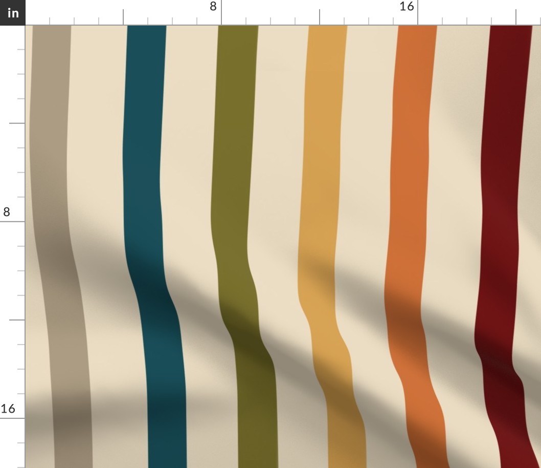 Assorted Stripes // Green, Teal, Red, Yellow, Tan on Beige Background 