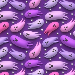 3D Pastel Halloween Ghosts Purple Rotated - Large Scale