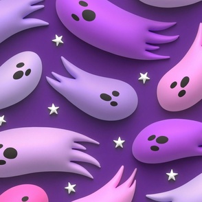 3D Pastel Halloween Ghosts Purple Rotated - XL Scale