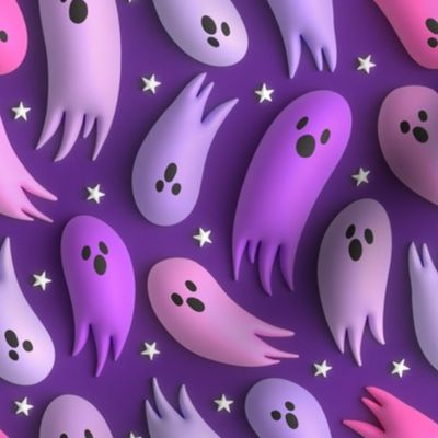 3D Pastel Halloween Ghost Purple - Medium scale