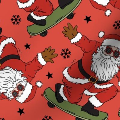 Skateboard Santa  Light Red BG - Large Scale