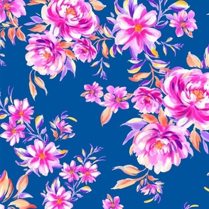 Bold Pink Blooms on Blue Background