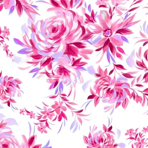 Pink Painterly Floral on White Background
