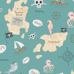 Medium scale| Pirate Party Cartography | Treasure Hunt| blue green