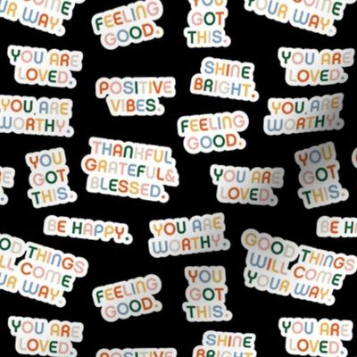 Retro style affirmation stickers - positive vibes empowering feminist rainbow quote text design on black