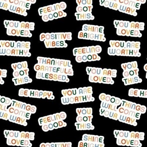 Retro style affirmation stickers - positive vibes empowering feminist rainbow quote text design on black