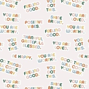 Retro style affirmation stickers - positive vibes empowering feminist rainbow quote text design on ivory