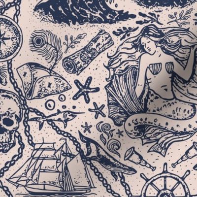 Treasure Map Nautical Travel: Mermaid's Ink on Beige