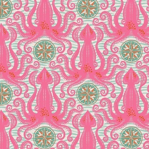 Maximalist Kraken Compass Rose Waves - Hot Pink