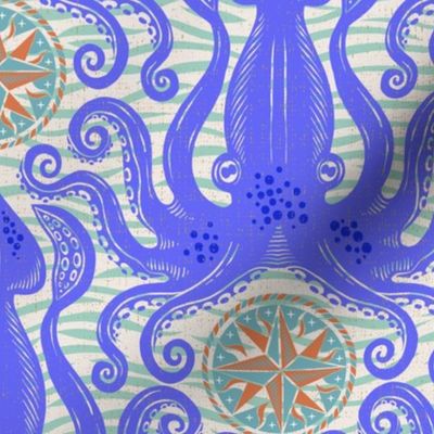 Maximalist Kraken Compass Rose Waves - Electric Blue