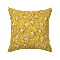 tossed pink asters on warm yellow | medium
