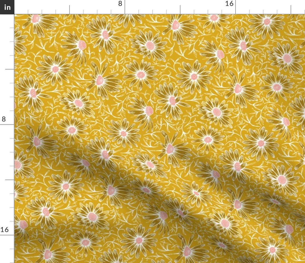 tossed pink asters on warm yellow | medium