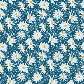 tossed light blue asters on teal | medium