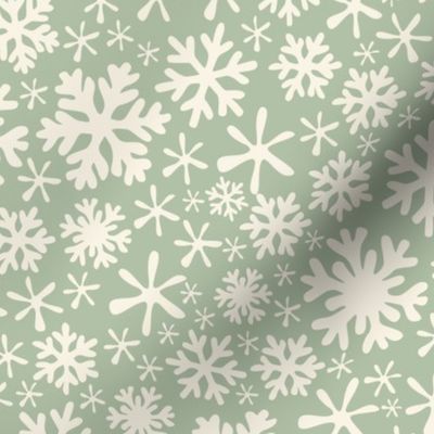 Boho snowflakes sage green mint cream rustic cabin vintage christmas winter holidays