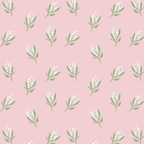 Minimalist boho garden - Lily of the valley flower blossom summer design winter palette mint green white on pink blush