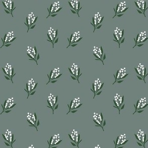 Minimalist boho garden - Lily of the valley flower blossom summer design winter palette pine green slate gray white