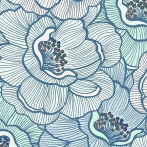 Rose of Victoria, aqua (xlarge) - vintage flowers