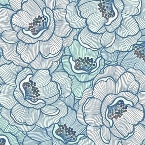 Rose of Victoria, aqua (medium) - vintage flowers