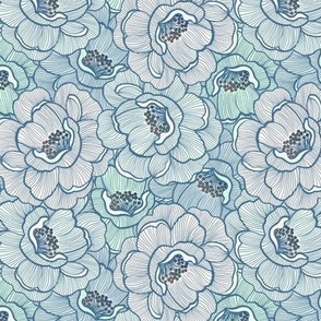 Rose of Victoria, aqua (small) - vintage flowers