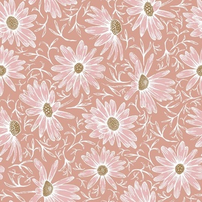 tossed pink asters on rosy brown | large