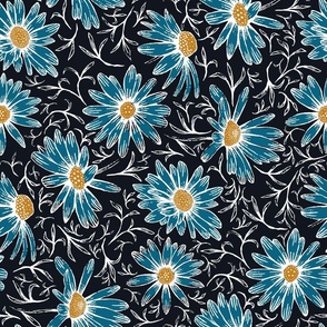 tossed blue asters on dark graphite gray | large