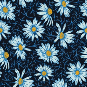 tossed light blue asters on graphite gray | large