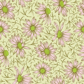 tossed pink asters on light green | large