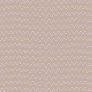 Pink Wavy Stripes on a Sandy Tan Background