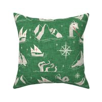 Medieval Nautical Sea Creatures Map Green