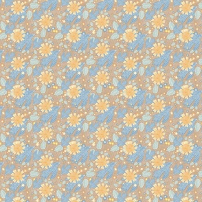 Doves and daisies on peachy beige background  (small scale)