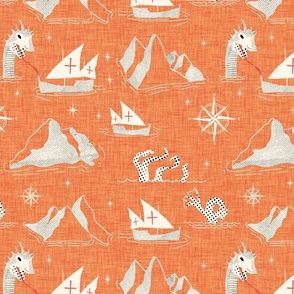 Medieval Nautical Sea Creatures Map Tangerine