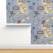 Textured Vintage Fantasy Island Map with Dragons Whimsical Cartography xl
