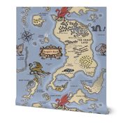 Textured Vintage Fantasy Island Map with Dragons Whimsical Cartography xl