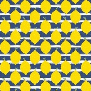 Lemons on Navy Blue Paint Stripes