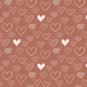 Hand Drawn Doodle Hearts in Brown - Large Scale