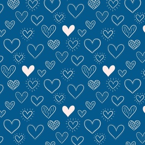 Hand Drawn Doodle Hearts in Dark Blue - Large Scale