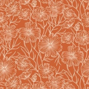 Orange Floral - Line Drawing - Floral Pattern - Botanical Pattern - Hand Drawn - Wedding - Nursery Pattern - Romantic - Flowers