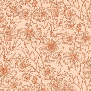 Peachy Floral - Line Drawing - Floral Pattern - Botanical Pattern - Hand Drawn - Wedding - Nursery Pattern - Romantic - Flowers