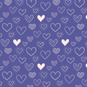 Hand Drawn Doodle Hearts in Dark Purple - Large Scale
