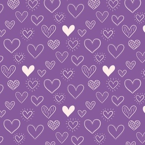 Hand Drawn Doodle Hearts in Dusty Purple - Large Scale