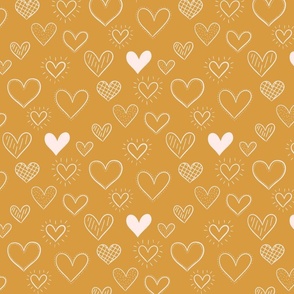 Hand Drawn Doodle Hearts in Gold - Large Scale