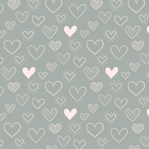 Hand Drawn Doodle Hearts in Gray - Large Scale