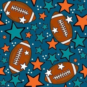 Medium Scale Team Spirit Footballs and Stars in Miami Dolphins Colors Aqua Blue Orange